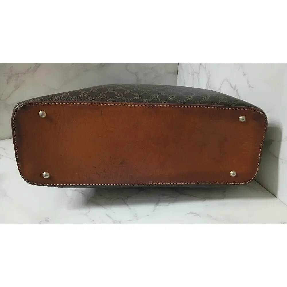 CELINE Vintage Brown Macadam Pattern Triomphe Dome Satchel w/ Dust Bag - EUC